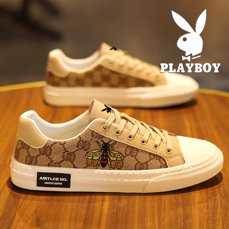 PLAYBOY帆布男鞋夏季2023新款一脚蹬休闲小蜜蜂板鞋韩版运动布鞋