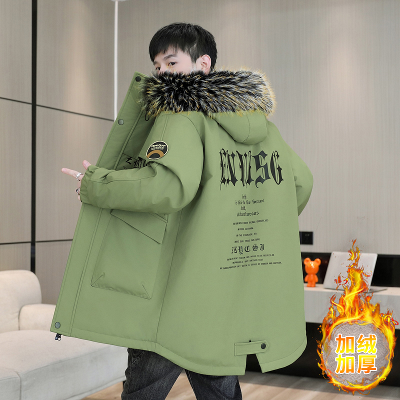 青少年休闲韩版学生秋冬季连帽港风中长款潮流港风男士夹克外套in