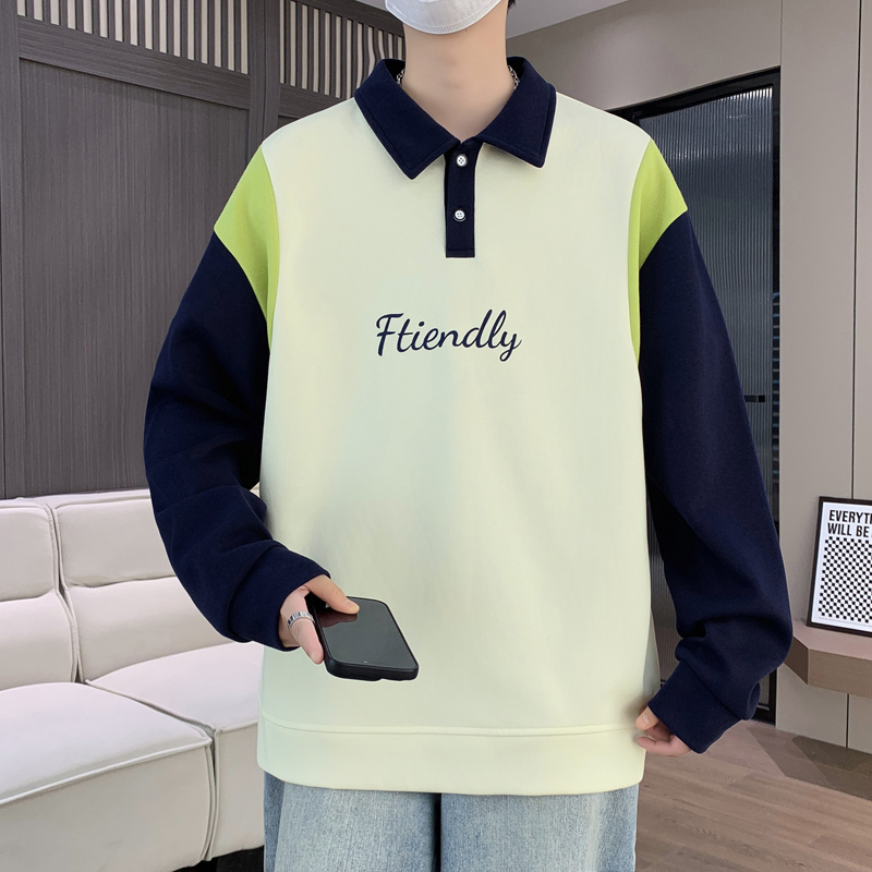 2025秋季新款男士长袖休闲宽松拼接撞色立领卫衣潮流港风ins翻领