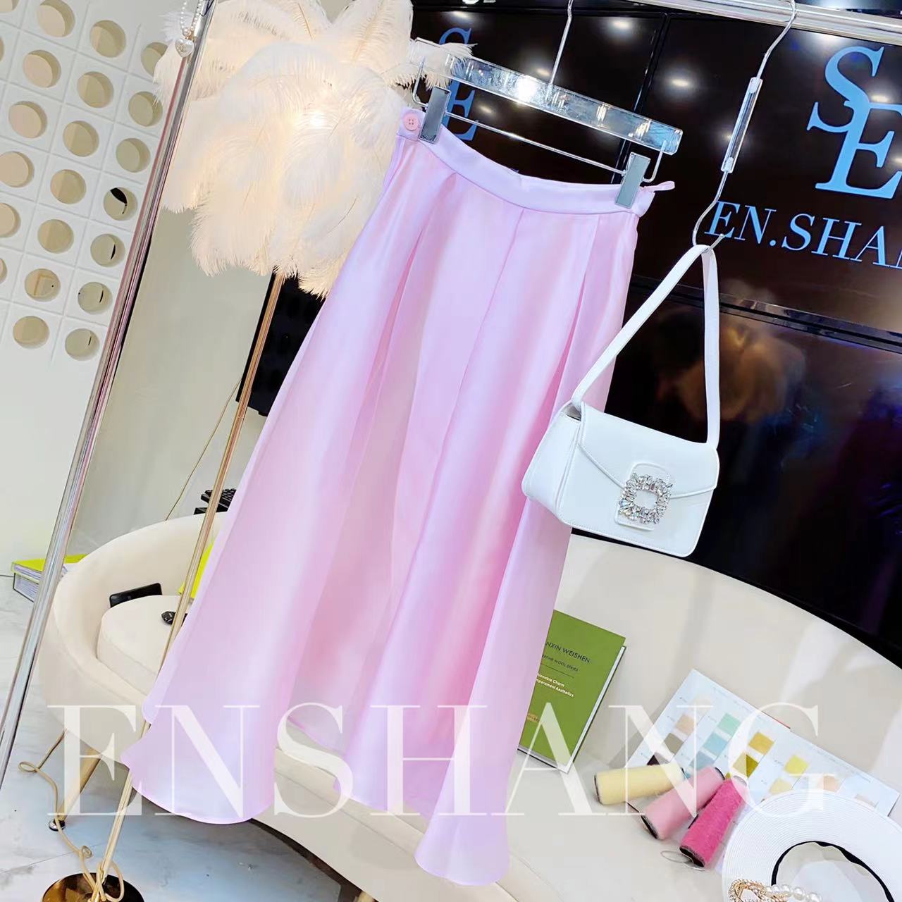 ES【陌上花开】2024高腰春夏新款手工高定百分桑婵丝法式轻奢女半裙