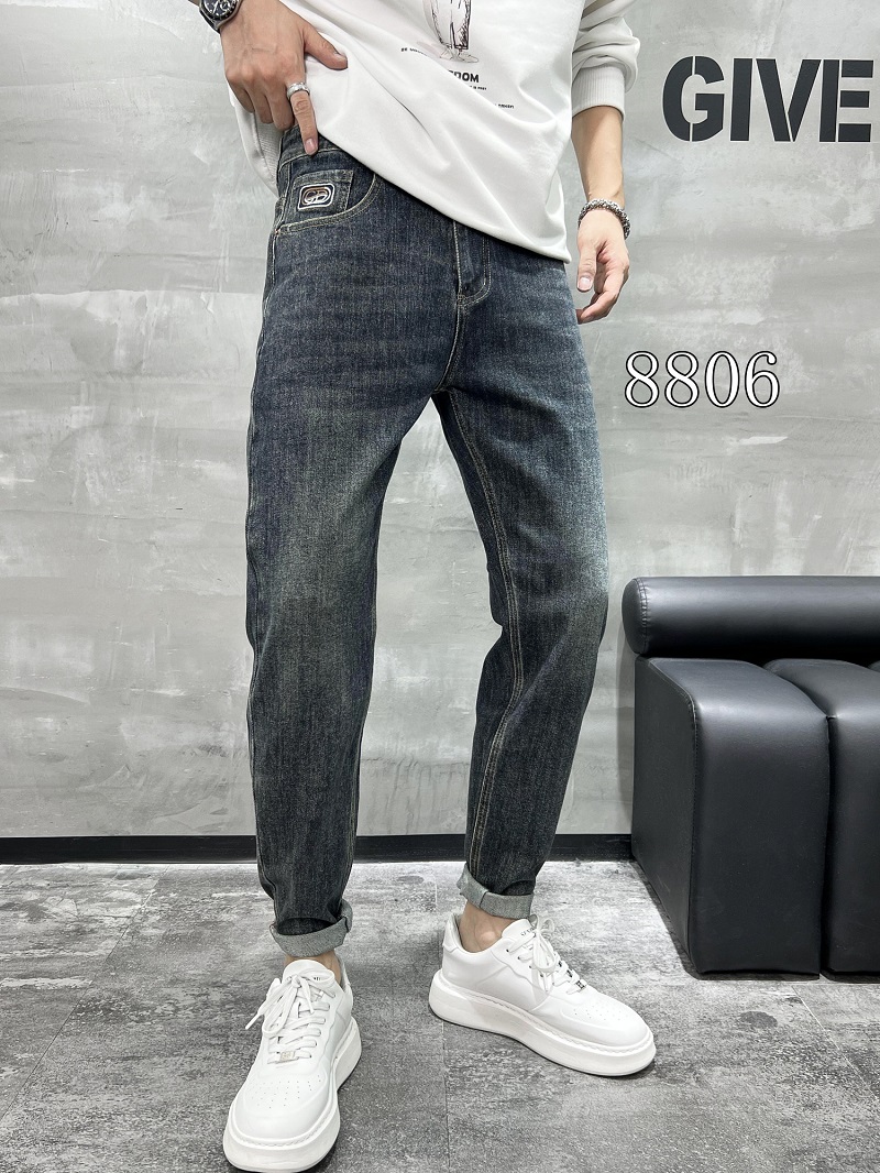 冬季新款刺绣简约男士牛仔裤欧版弹力小脚长裤裤子直筒保暖加绒