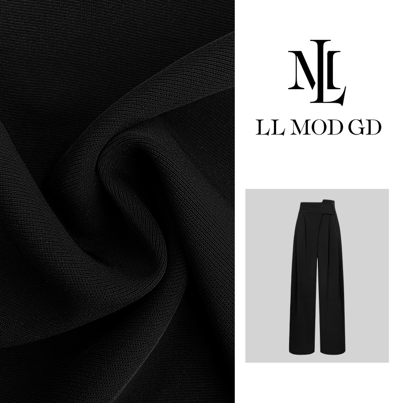 净版 显瘦直筒宽松魔术贴阔腿裤女秋黑色休闲百搭裤子YL-251120