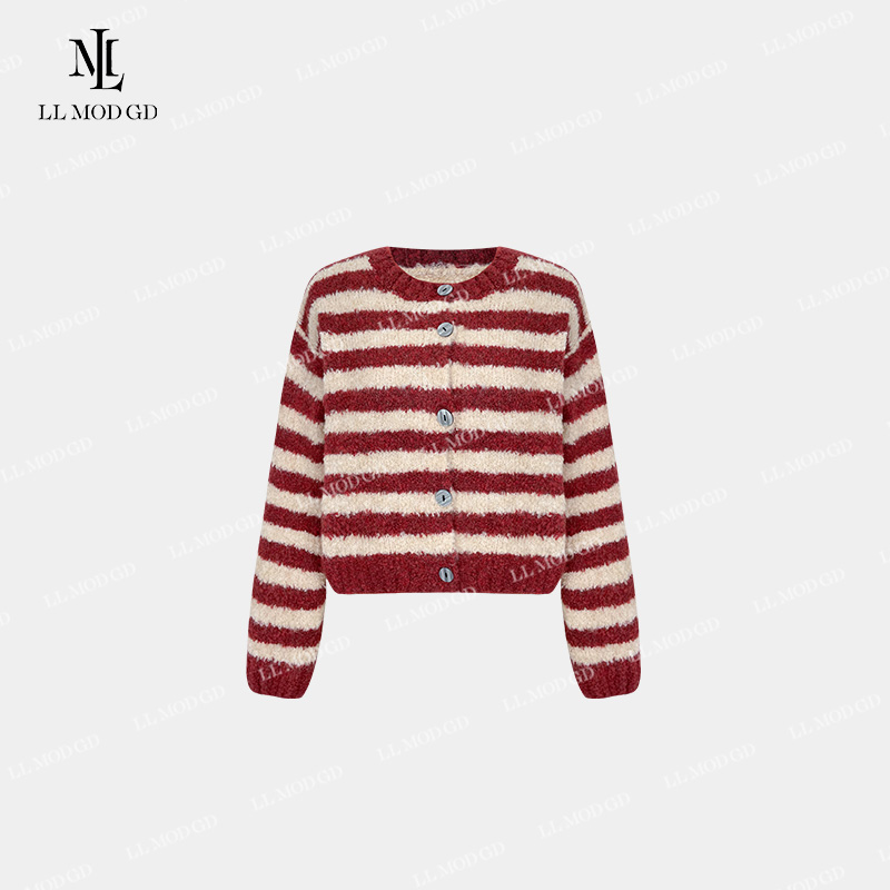 七分灵俏  长袖圆领针织衫女秋冬宽松短款百搭条纹上衣YL-253700