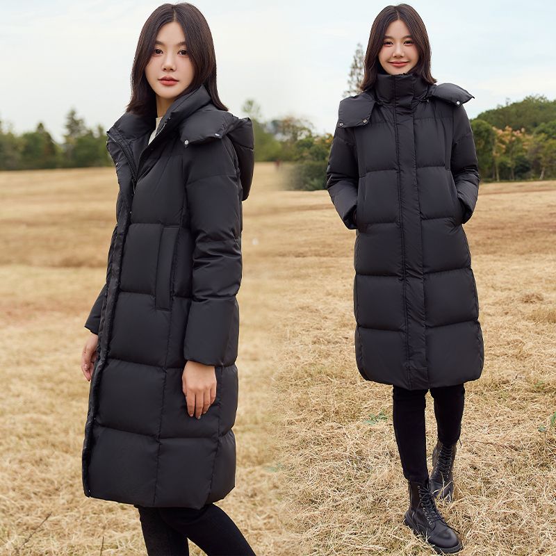 雪中飞2023羽绒服女新款爆款中长款直筒过膝百塔修身加厚白鸭绒简