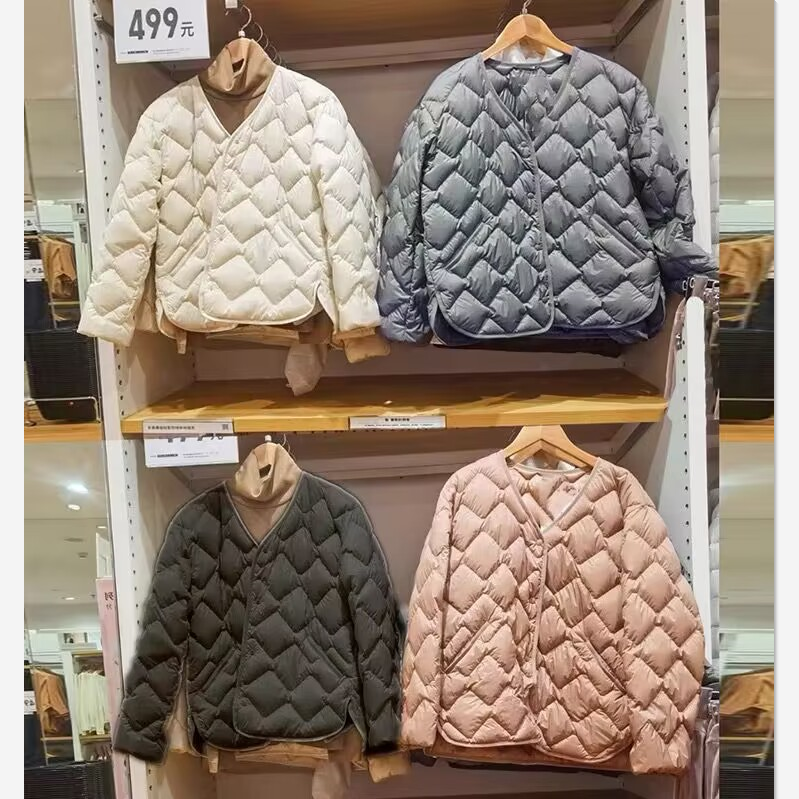 雪中飞2023新款休闲茄克轻薄羽绒服女款短款轻型无领V领内胆大码