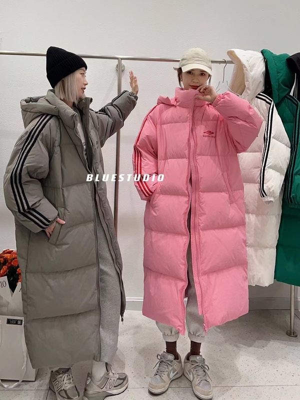 雪中飞反季三条杠羽绒服女长款过膝加厚韩版宽松大被子保暖白鸭绒