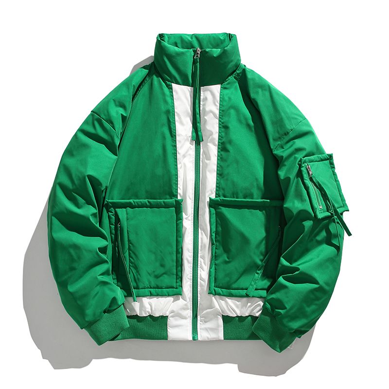 雪中飞国潮BV绿撞色棉服男士冬季加厚青少年潮牌oversize立领工装