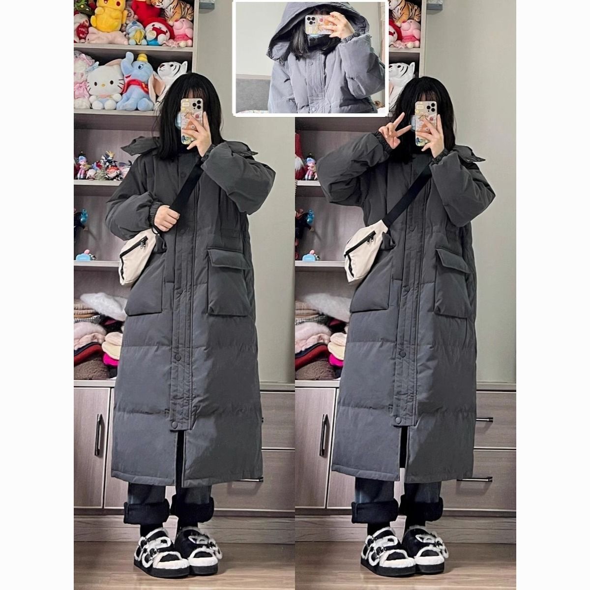 雪中飞高级感灰色韩系长款羽绒服女炸街2023新款今年流行东大门冬