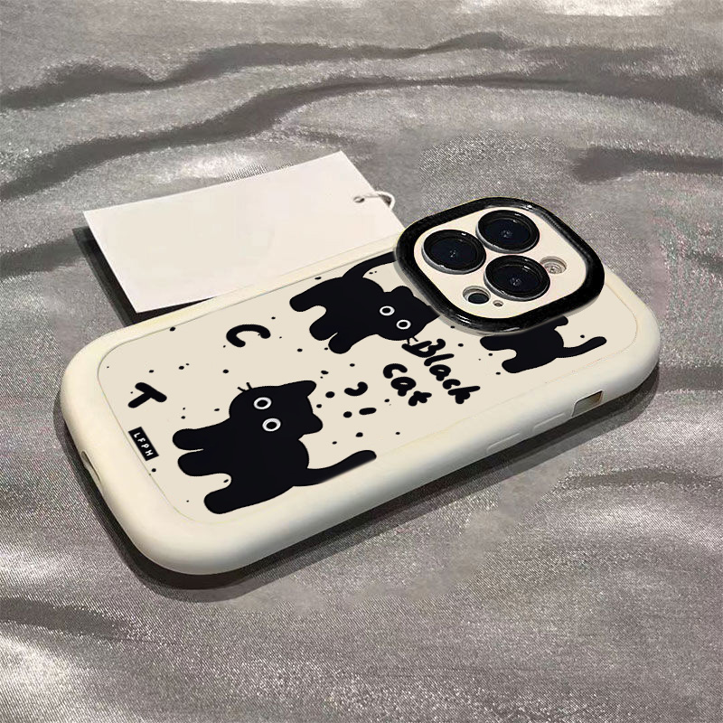 可爱黑猫苹果14promax手机壳iphone15全包13pro高级12p硅胶软壳11