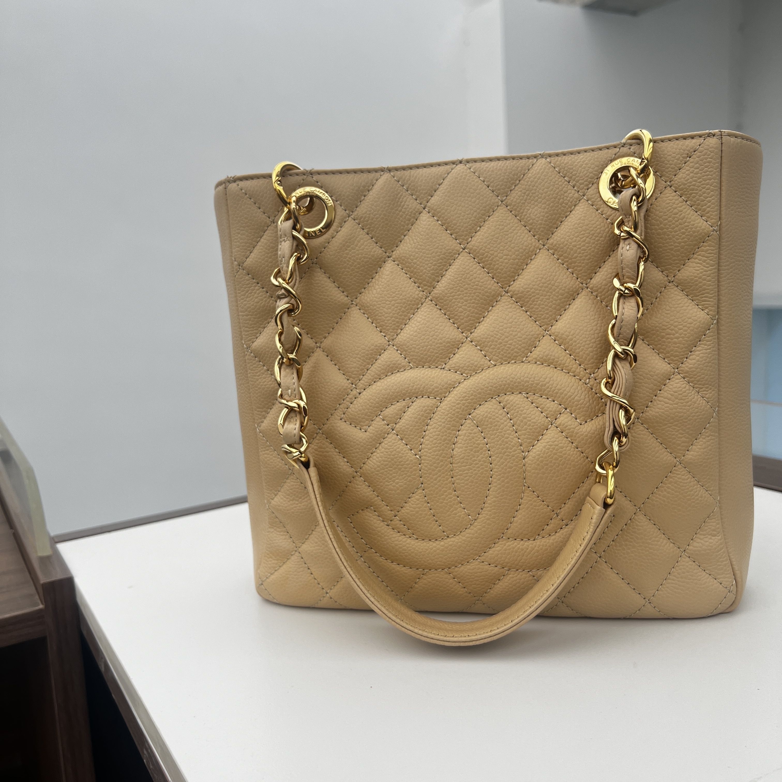 95新 Chanel/香奈儿 【文子姐专属】/D1880/pst 米色中古手提包