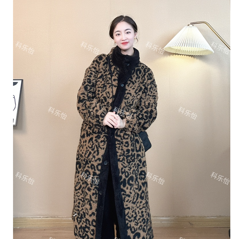 冬季加厚舒棉绒豹纹欧美轻奢家居服睡衣套装可外穿长款女立领保暖