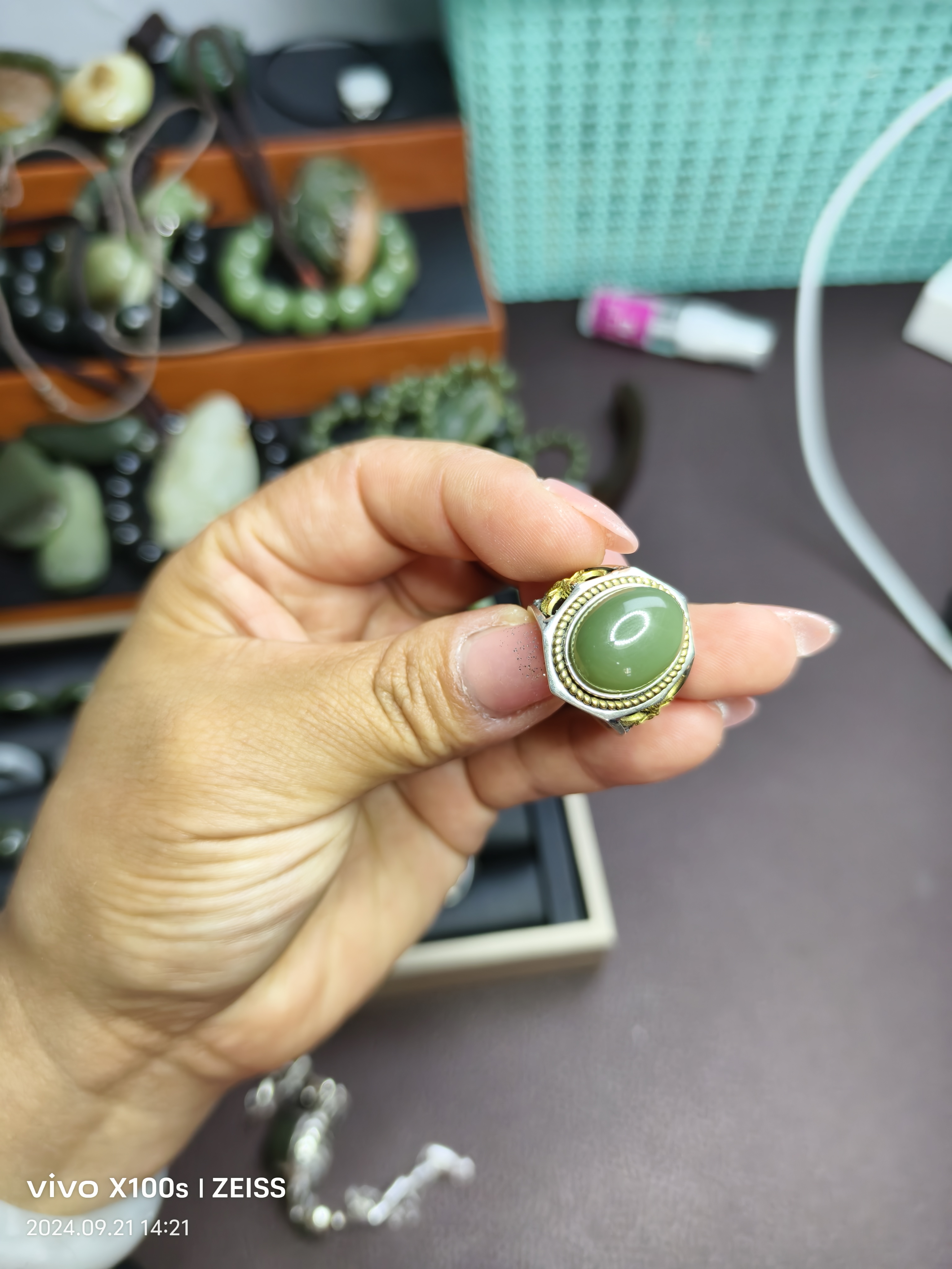 析木绿925银镶嵌高品质男戒