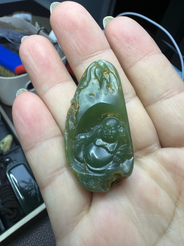 析木河磨玉佛公挂件