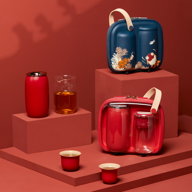 容月随身装旅行茶具套装功夫茶具一壶两杯泡茶杯礼品陶瓷简约轻奢