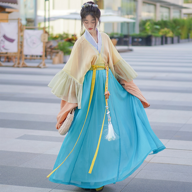 花朝记｜复晋系列｜晋制汉服垂顺版｜风吟｜晋制单襦半袖穿孔交窬裙