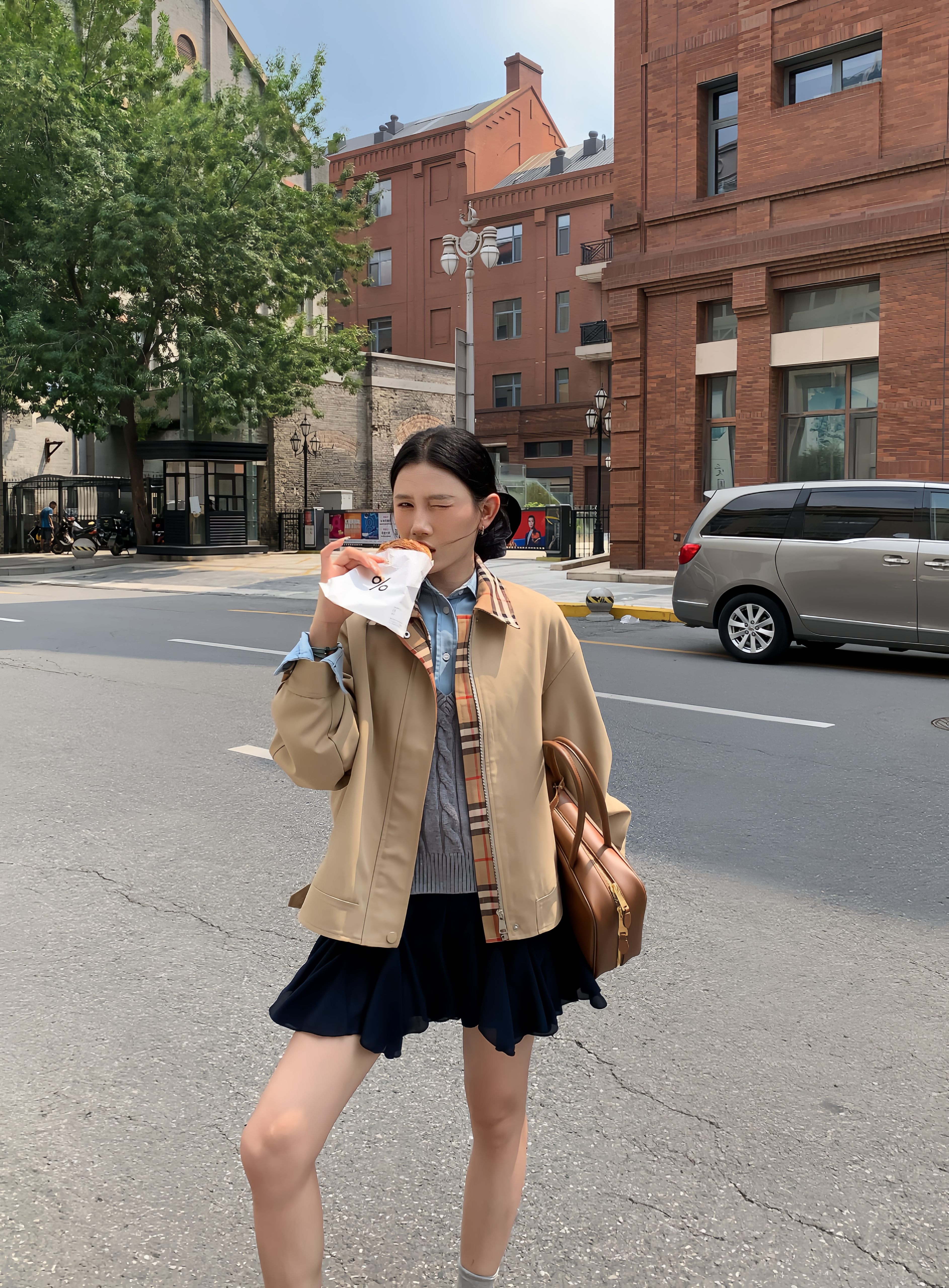 70不是七十【比斯开湾】秋冬韩版宽松翻领拼格风衣夹克短外套