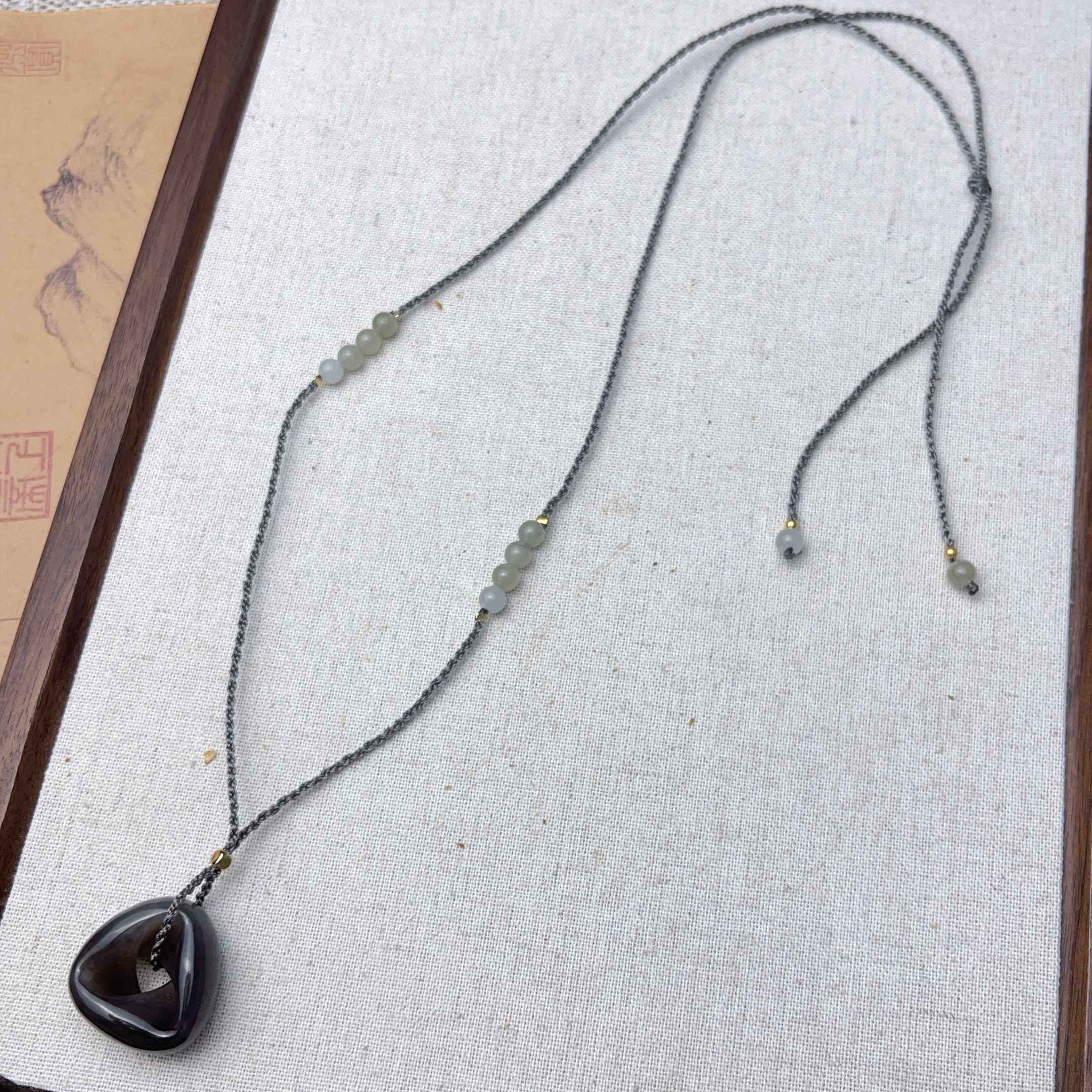 【上新了非遗】S435 轮回  烟灰和田玉手编绳项链