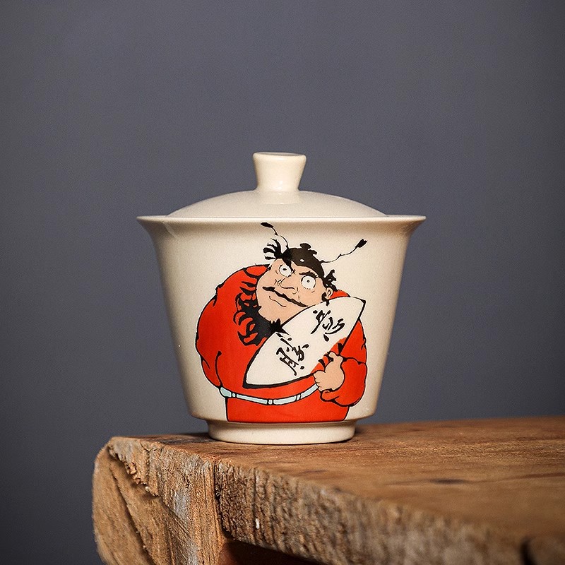 新款草木灰钟馗招财瓷盖碗复古大壶承茶盖碗茶杯送礼自用款家用