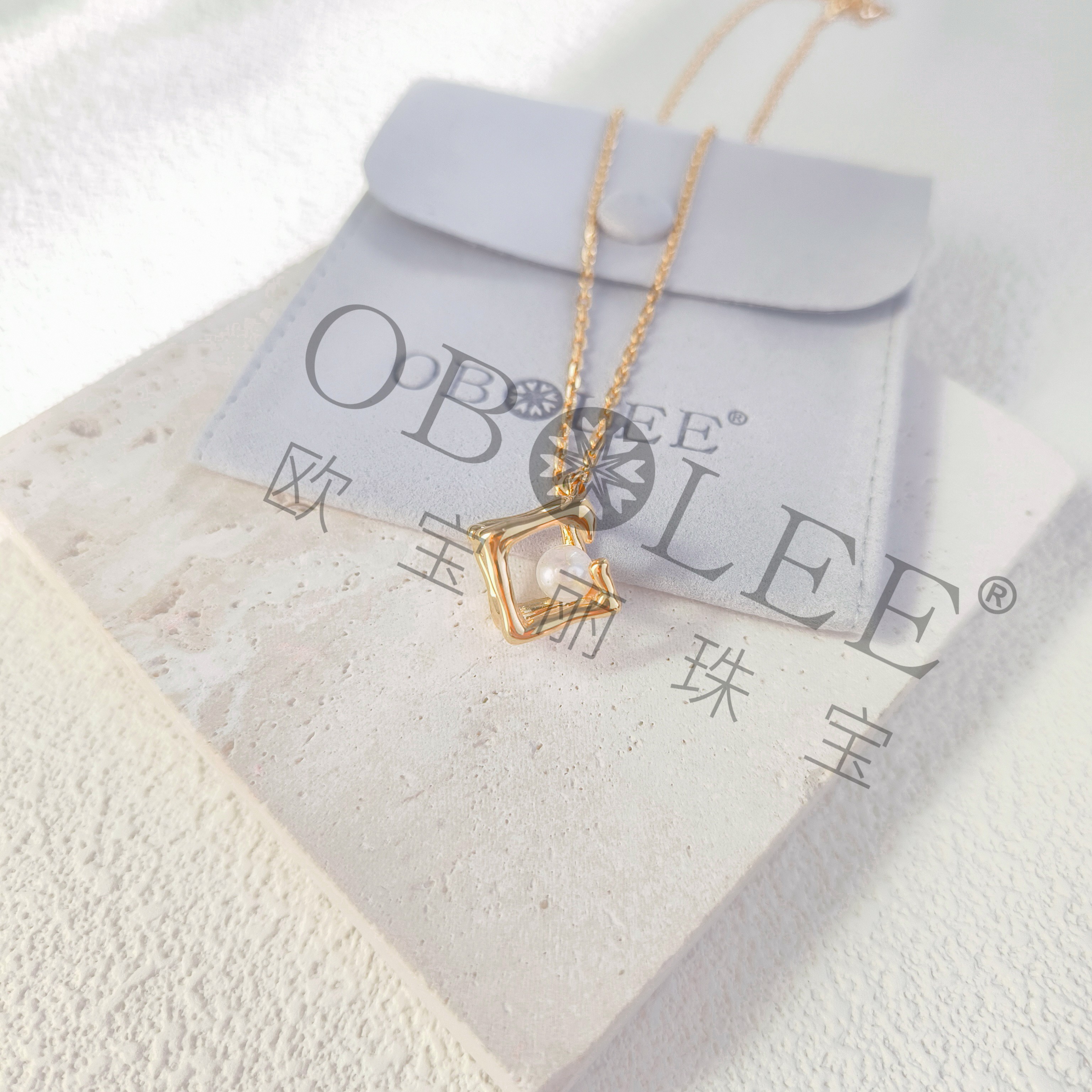 坠链均925银 925纯银银立方体淡水天然珠吊坠小众轻奢时尚简约