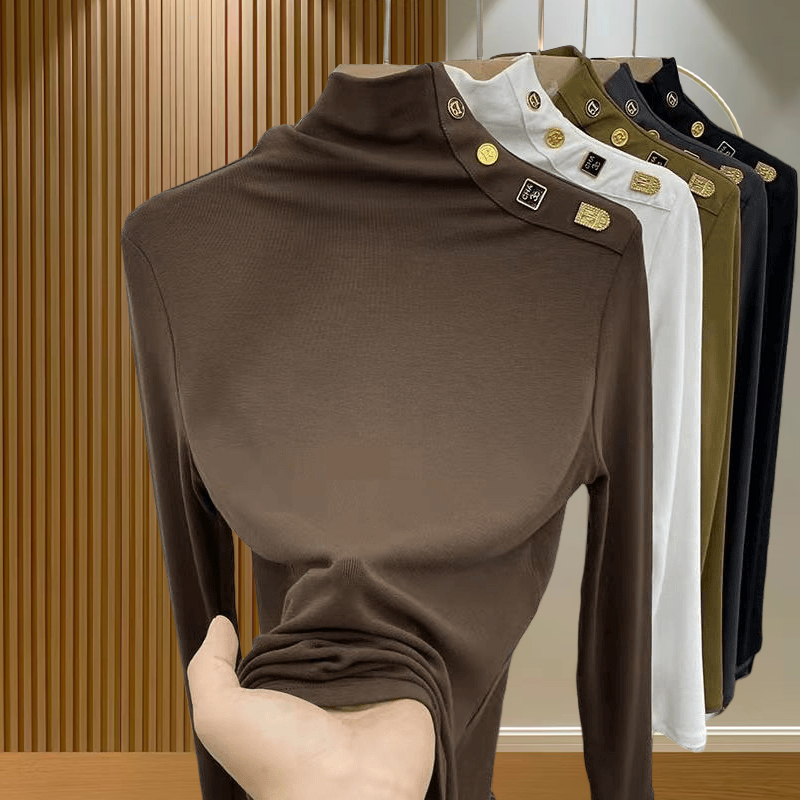 休闲洋气半高领长袖打底衫女2025春季新款纯色百搭减龄显瘦上衣女