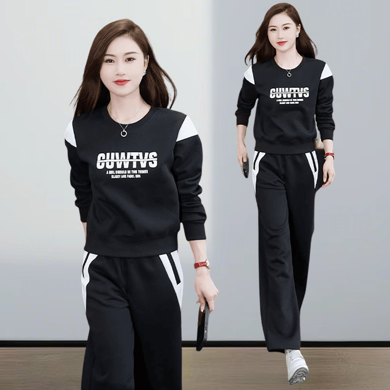 秋冬2025新款韩版时尚棉卫衣长裤运动套装女印花休闲两件套女C118