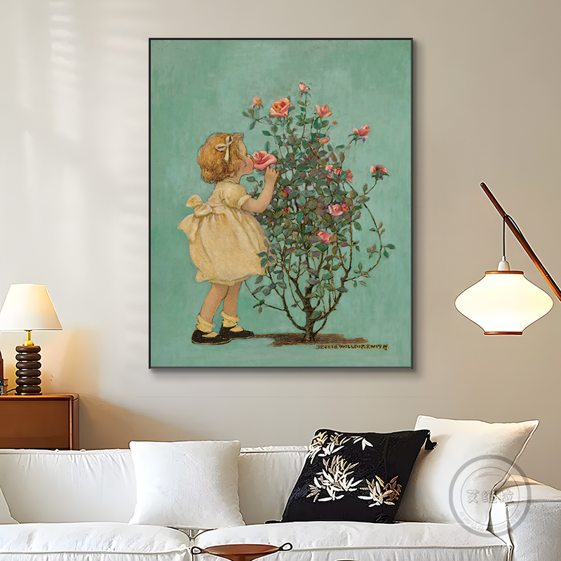 法式人物复古壁画玫瑰女孩卧室背景墙古典挂画美式文艺餐厅装饰画
