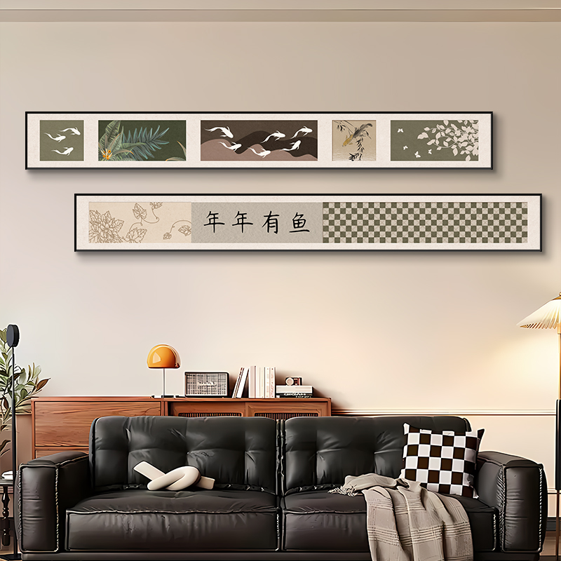 2024新款中古风客厅装饰画法式沙发背景墙壁画窄长条卧室床头挂画