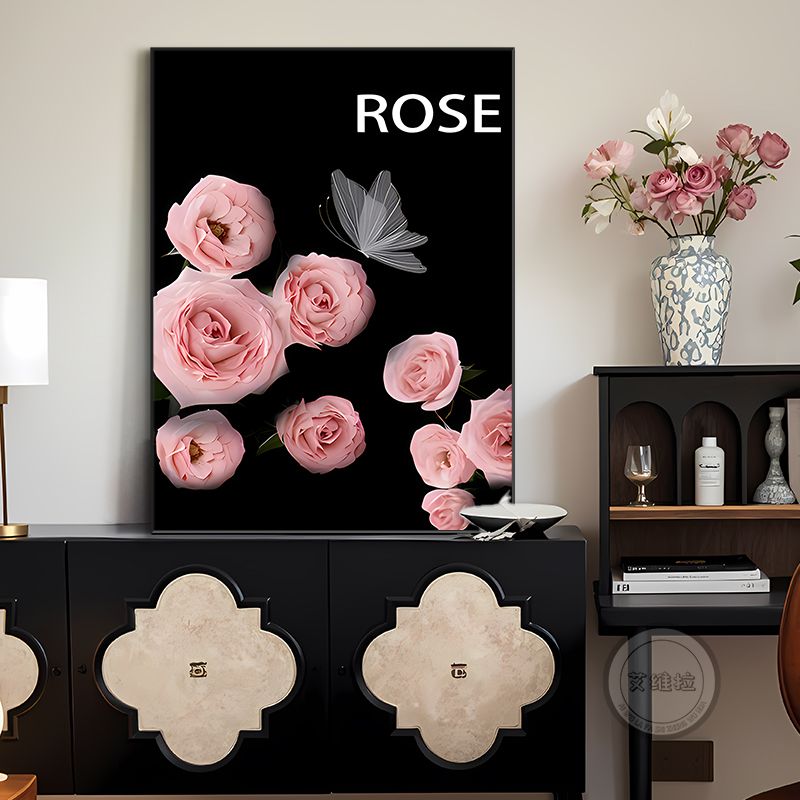 小香风电视柜玄关装饰画客厅餐厅桌面摆画网红高级感山茶花挂墙画