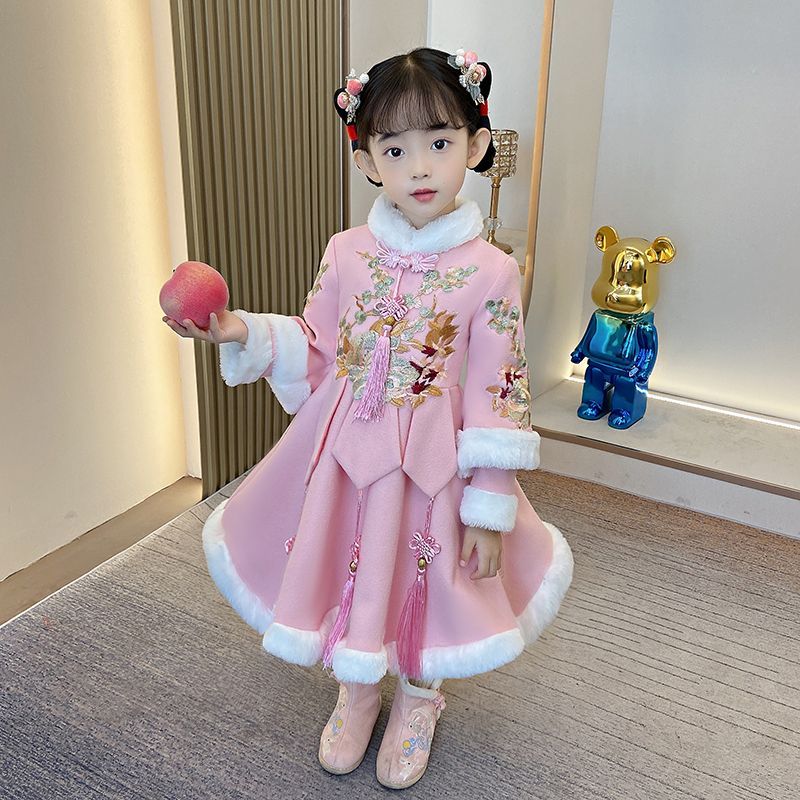 汉服女童秋冬中国风连衣裙拜年服儿童旗袍加绒冬季古装宝宝公主裙