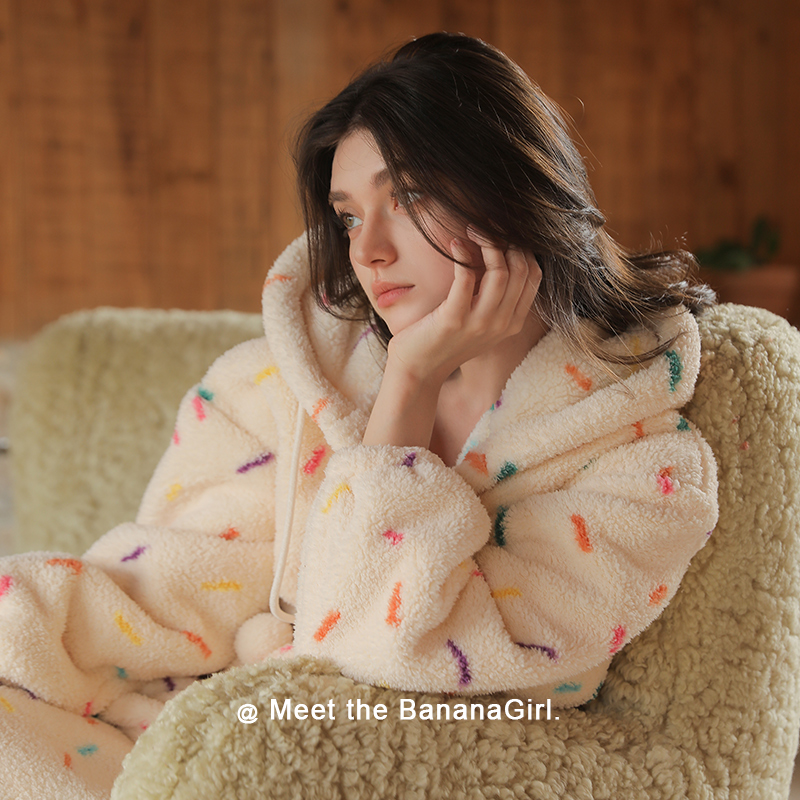 Bananagirl【幸运彩带】睡衣女秋冬新品长款睡袍家居服套装可外穿