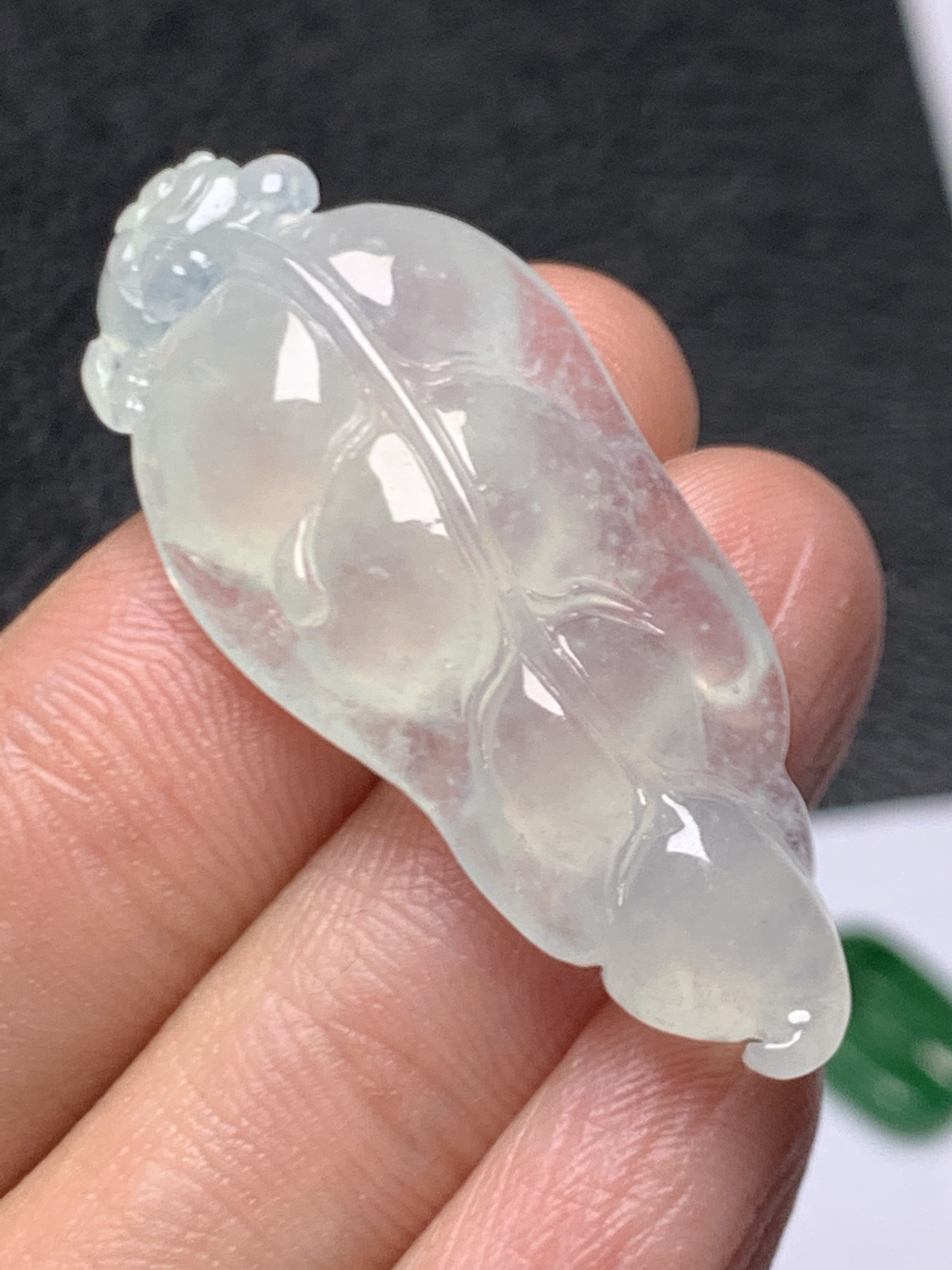 天然缅料a货翡翠正冰木那雪花棉叶子38.4×16.4×6.8mm