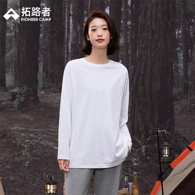 拓路者纯棉舒适宽松女装长袖25春秋季新款个性百搭圆领内搭T恤衫