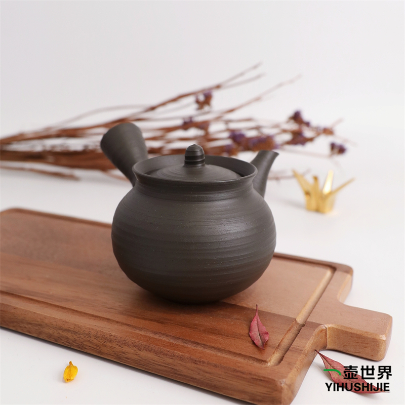 常滑烧急须 玉阳 筋引 黑窑变 250ml 纯手工日式侧把陶茶壶