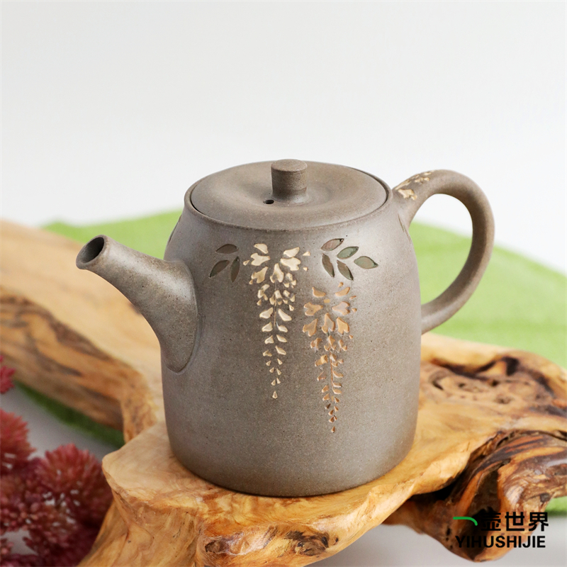 常滑烧纯手工日式紫砂侧把茶壶 青峰 定制款-01 藤雕 后手 260ml