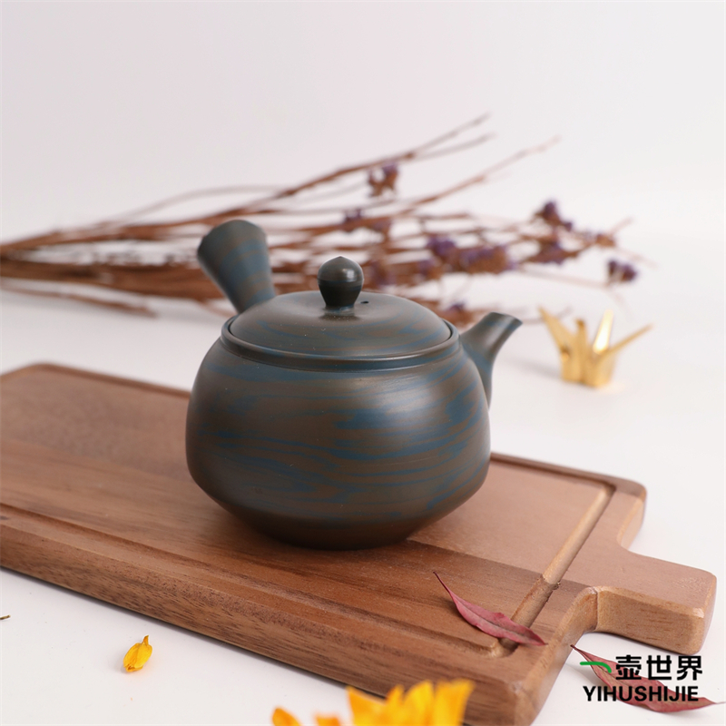 常滑烧急须 玉阳 蓝褐色 绞泥 270ml 纯手工日式侧把陶茶壶现货