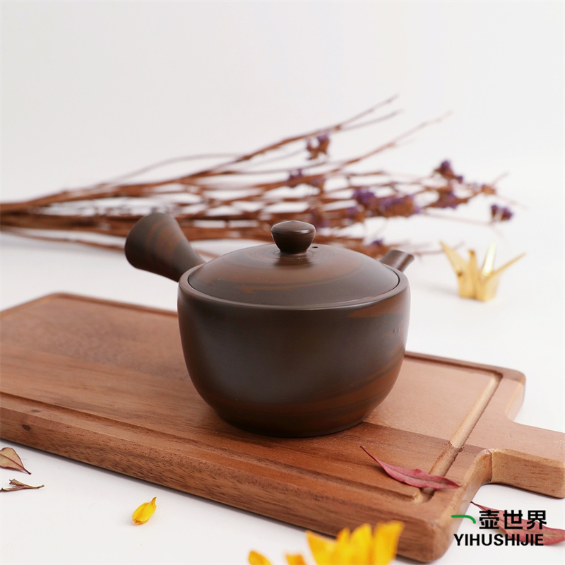 常滑烧急须 玉阳 茶褐绞泥 240ml 纯手工日式侧把陶茶壶现货