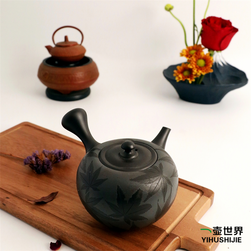 常滑烧急须 青峰 枫叶丸型270ml 纯手工日式紫砂侧把茶壶现货