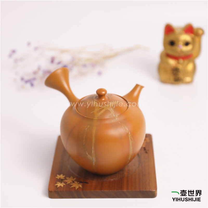 日本常滑烧急须 舜园 作 火榉窑变 260ml 纯手工 侧把 茶壶
