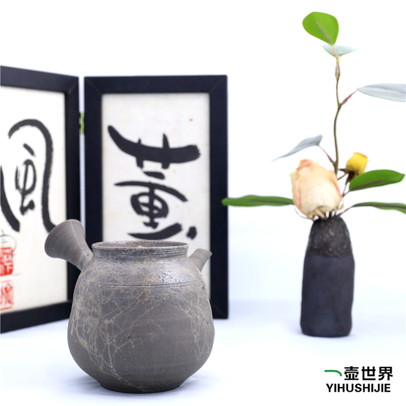 日本常滑烧纯手工日式紫砂侧把陶茶壶 风月 -12挂藻落盖270ml现货