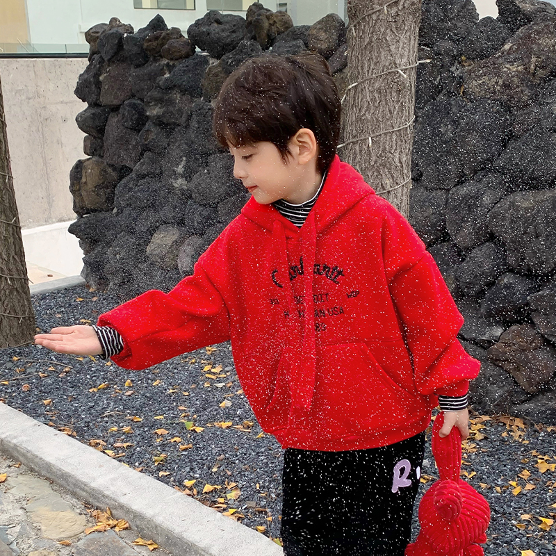 36480 字母绣花一体绒连帽卫衣