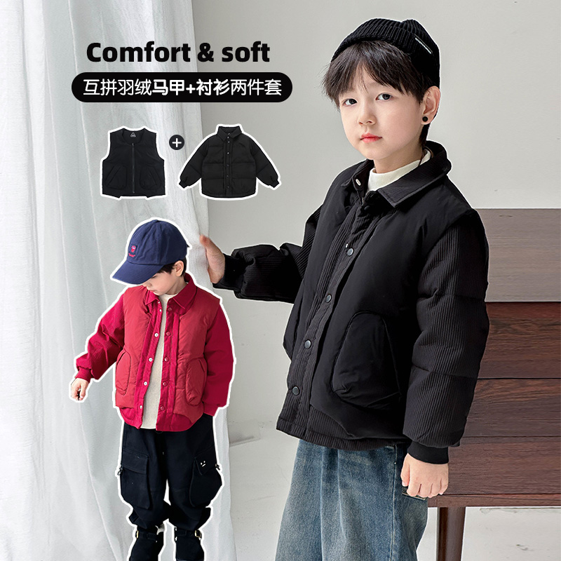 互拼羽绒马甲衬衫两件套 37405