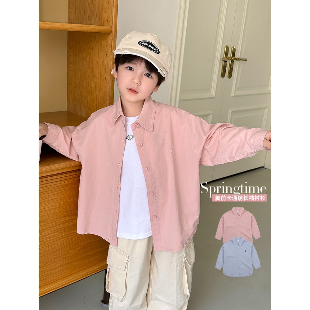 男童纯棉衬衫儿童衬衣日系翻领春秋长袖宝宝童装2024新款  37224