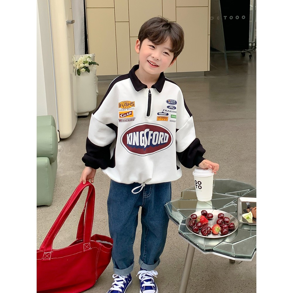 男童字母标印花撞色POLO衫卫衣春秋童装儿童36658