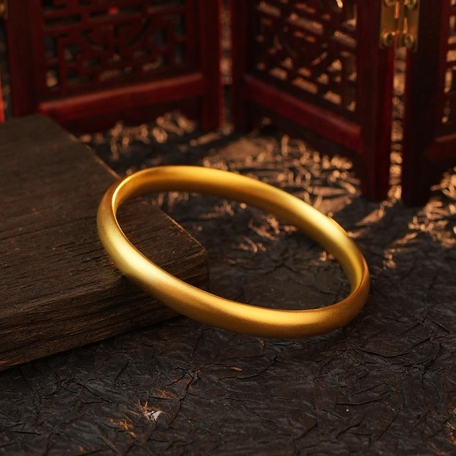 ZOCAI/佐卡伊古法黄金素圈百搭手镯厚壁泥鳅背足金手镯Z00463
