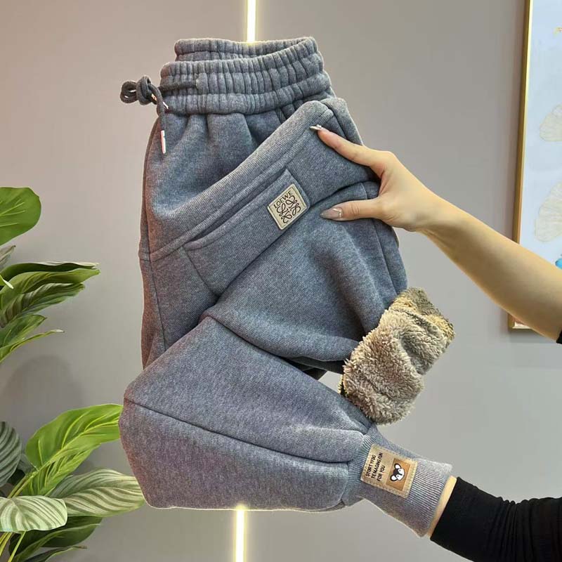 小个子时尚加绒卫裤女冬季新款高腰宽松束脚裤百搭显瘦哈伦裤