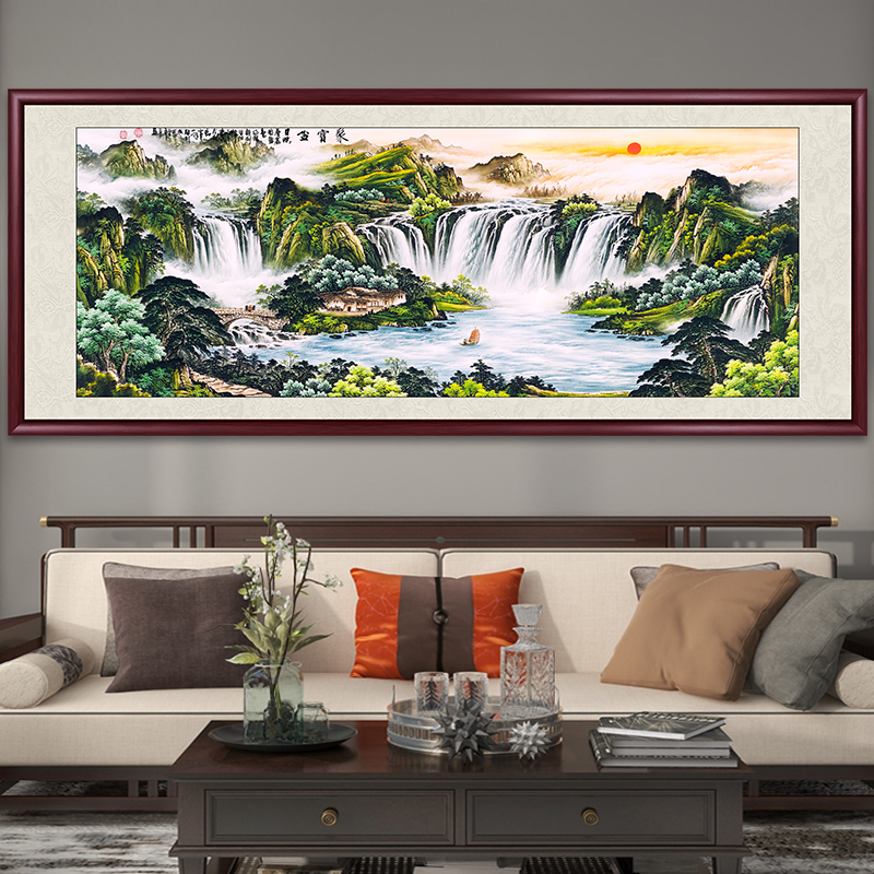 聚宝盆山水国画客厅沙发背景墙装饰挂画办公室挂画靠山中式壁画