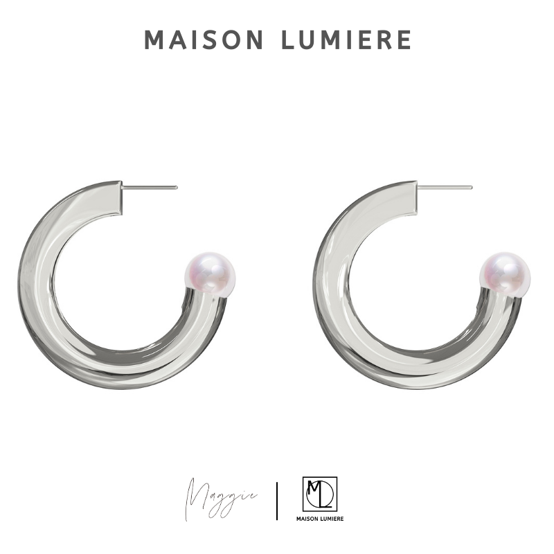 美颂之光 铜合金仿珍珠耳饰 Maggie联名 大方圆珍珠耳钉 简约