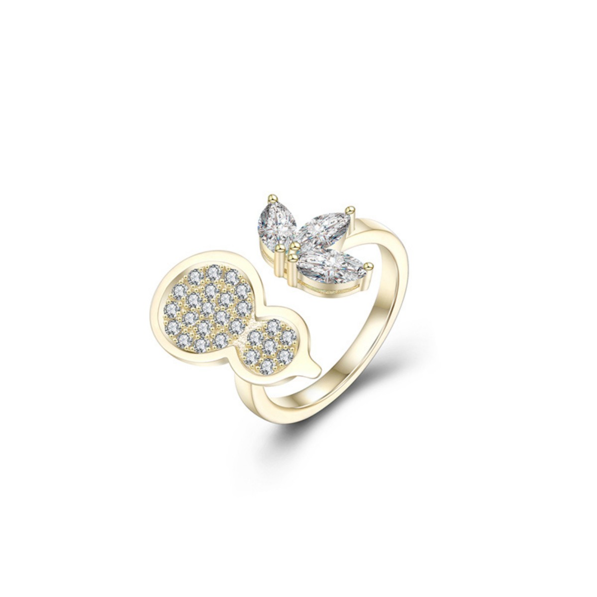 美颂之光 铜合金合成锆石戒指 小葫芦福禄生花开口戒指 原创小众