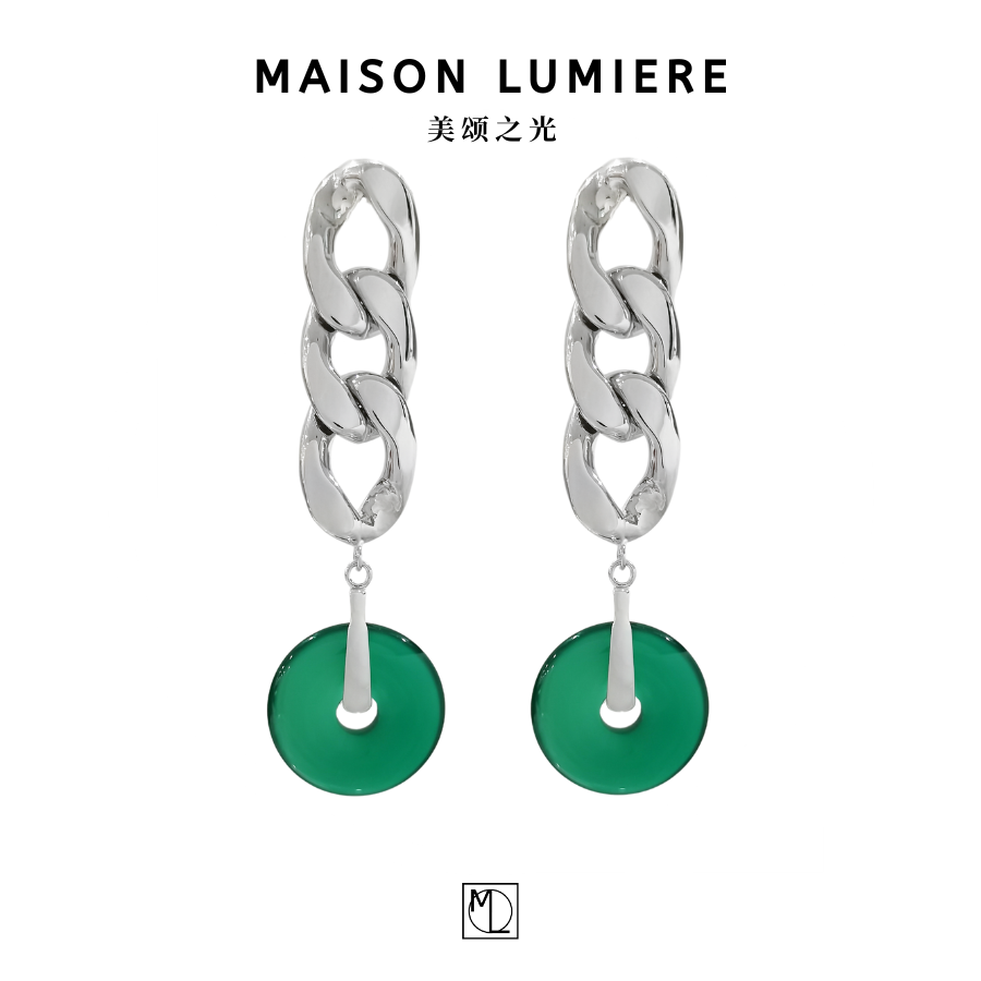 美颂之光 铜合金琉璃耳饰 链条平安扣耳环长款新中式气质时尚国潮
