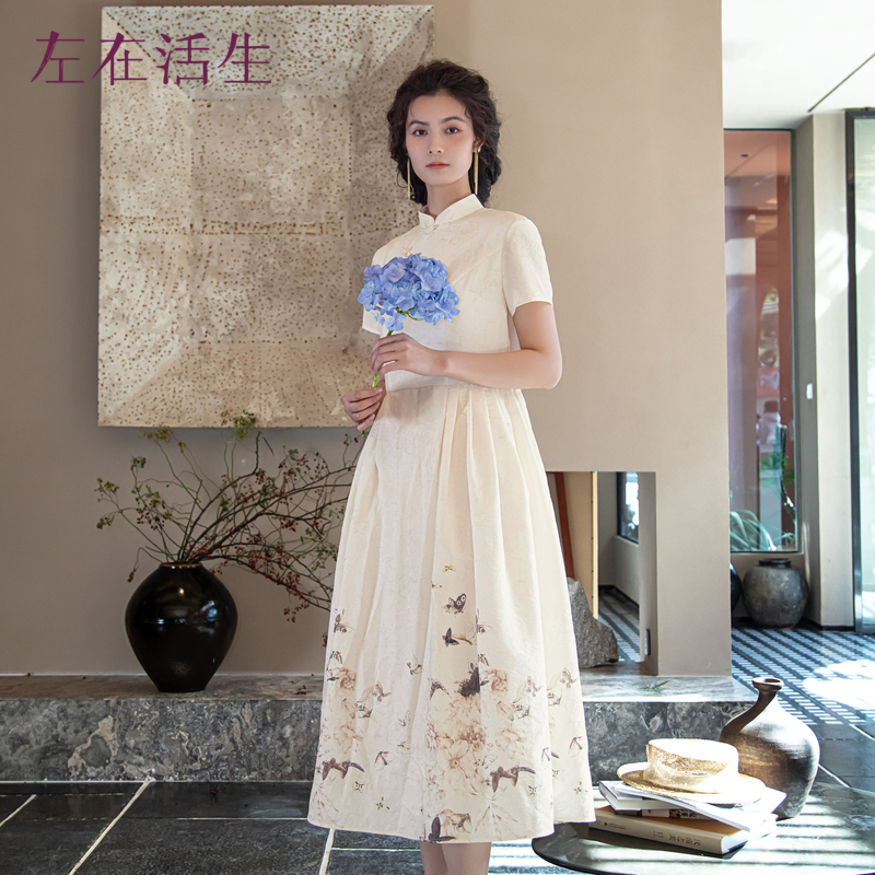 生活在左2024春夏新品复古提花盘扣修身显瘦女装连衣裙1941277夏.